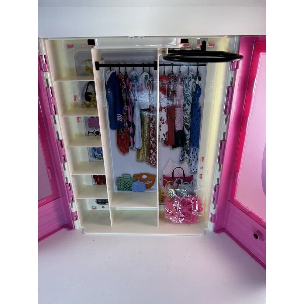 Barbie 2018 Mattel Wardrobe Clothing Closet With Extension Rack And Hangers